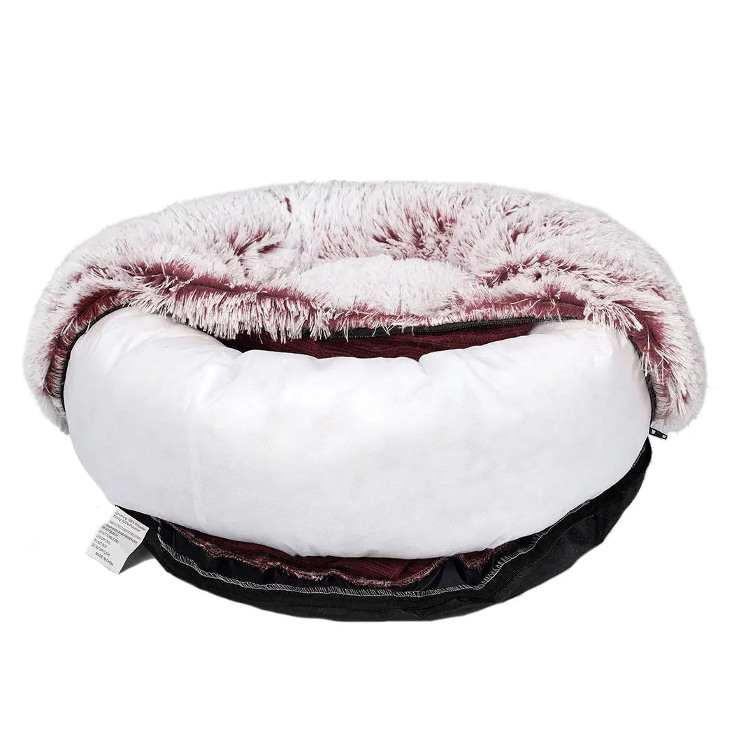 Pet Bed Cat Dog Donut Nest Calming Mat Soft Plush Kennel Pink XL Deals499
