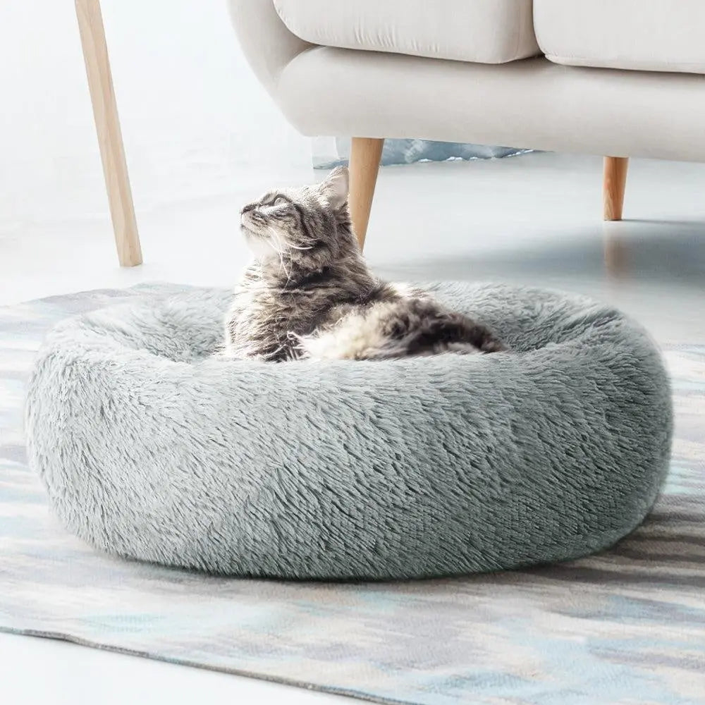 Pet Bed Dog Cat Calming Bed Medium 75cm Light Grey Sleeping Comfy Cave Washable Deals499