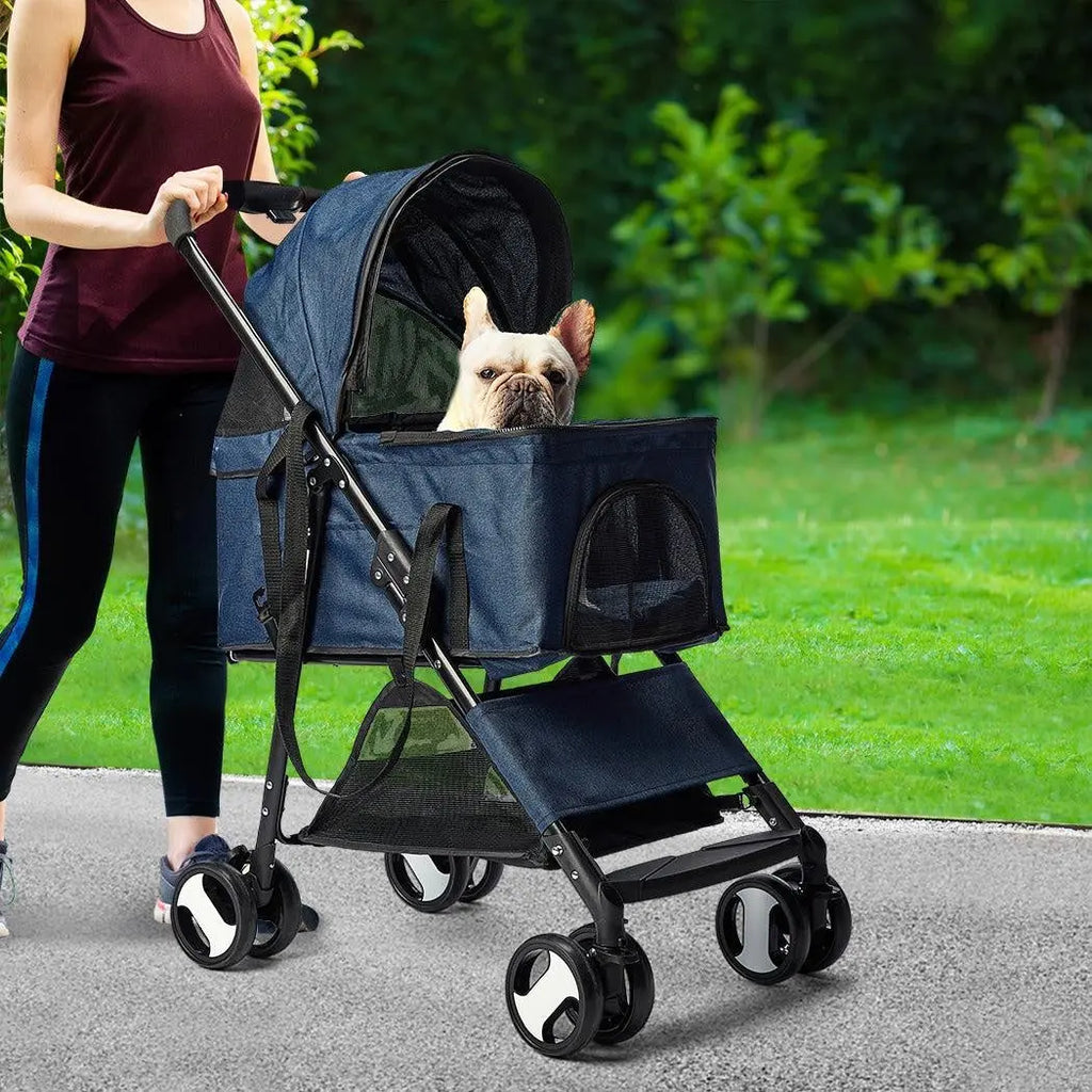 Pet Stroller Dog Cat Pram Foldable Carrier 4 Wheels Large Travel Pushchair Blue Deals499
