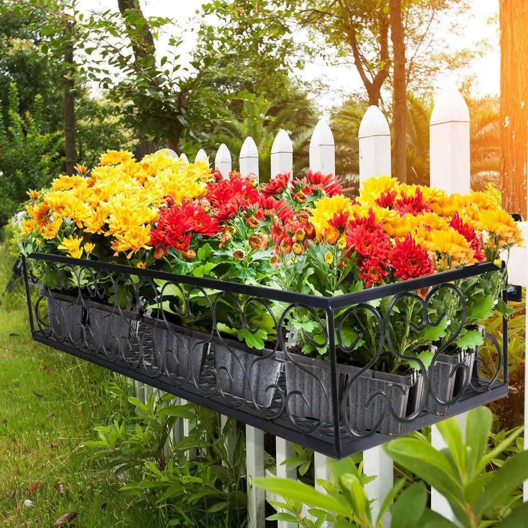 Plant Holder Plant Stand Hanging Flower Pot Basket Garden Wall Rack Shelf Rectangle Black Deals499