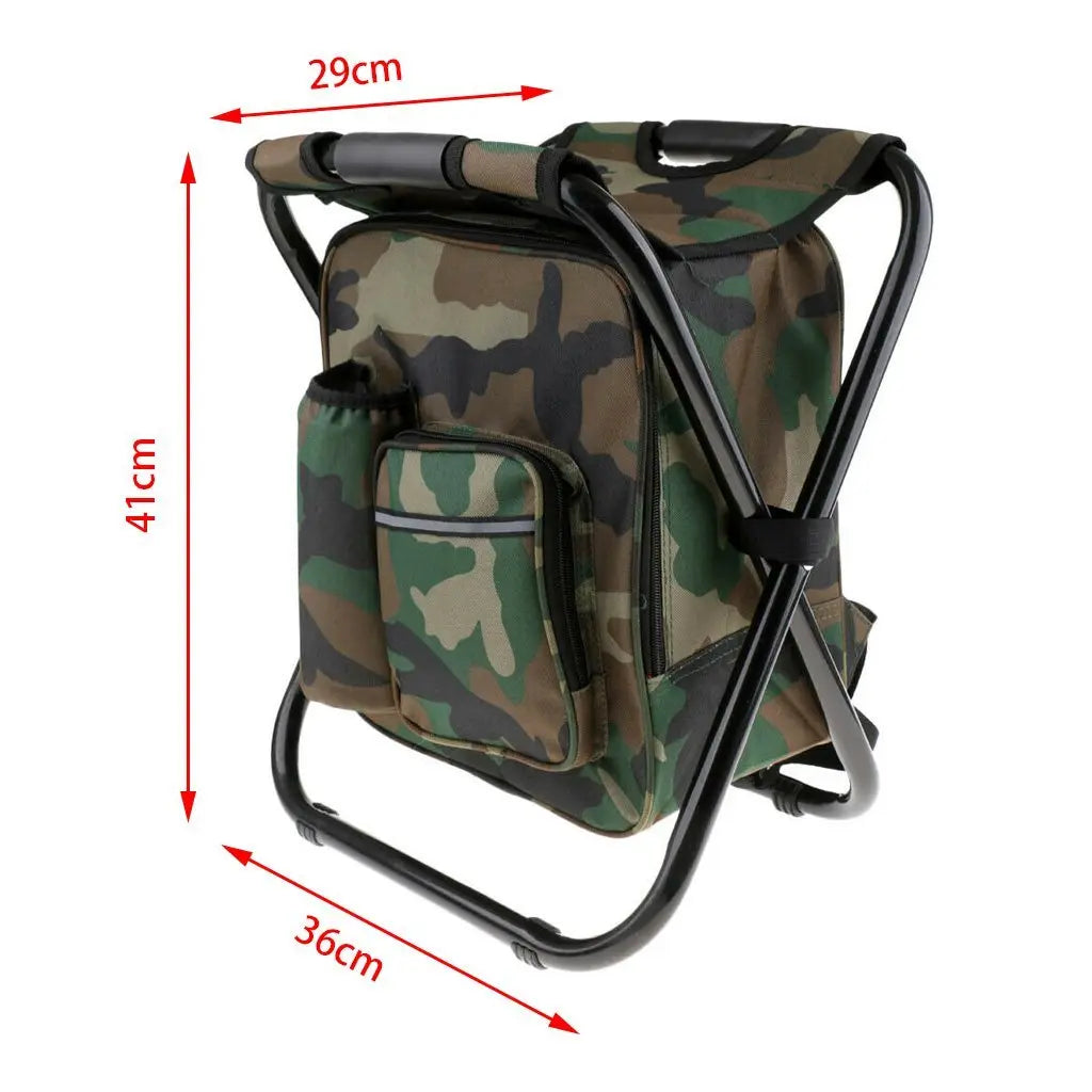 Portable Folding Backpack Chair Camping Stool Cooler Bag Rucksack Beach Fishing 150kg load Black Deals499