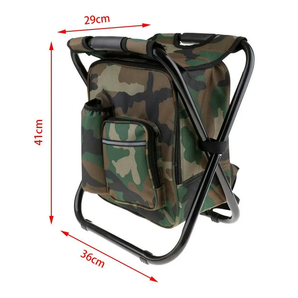 Portable Folding Backpack Chair Camping Stool Cooler Bag Rucksack Beach Fishing 150kg load Black Deals499