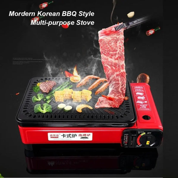 Portable Gas Stove Burner Butane BBQ Camping Gas Cooker With Non Stick Plate Orange Deals499