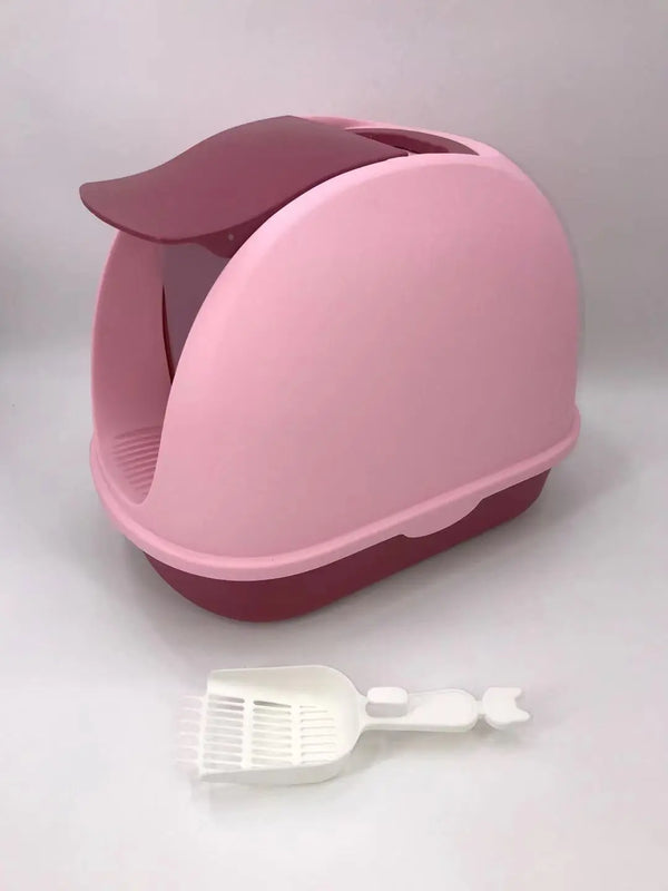 Portable Hooded Cat Toilet Litter Box Tray House with Handle and Scoop Pink Deals499
