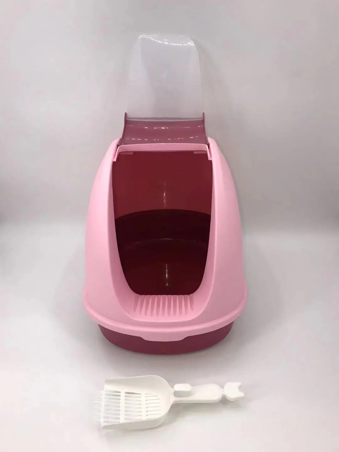 Portable Hooded Cat Toilet Litter Box Tray House with Handle and Scoop Pink Deals499