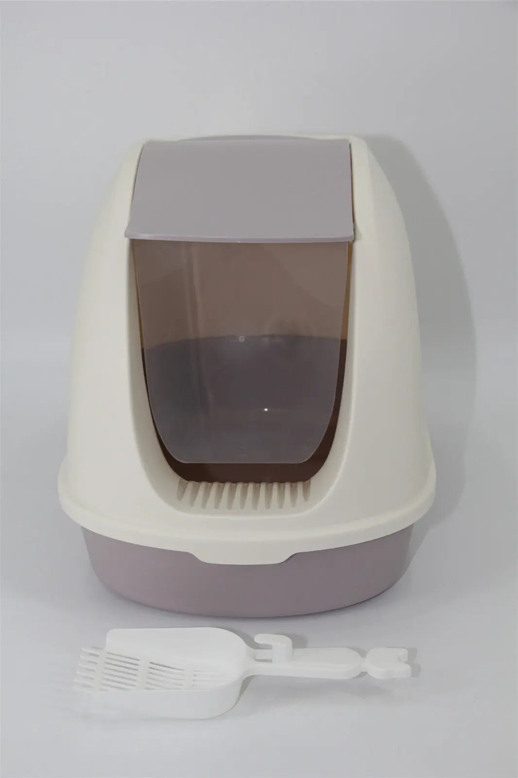 Portable Hooded Cat Toilet Litter Box Tray House with Scoop and Grid Tray White Deals499