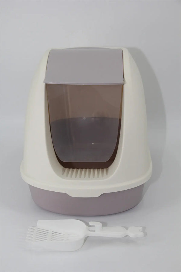 Portable Hooded Cat Toilet Litter Box Tray House with Scoop and Grid Tray White Deals499