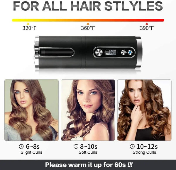 Portable Wireless Automatic Hair Curler for Travel with LED Temperature Display, Timer and USB Rechargeable (Black) Deals499