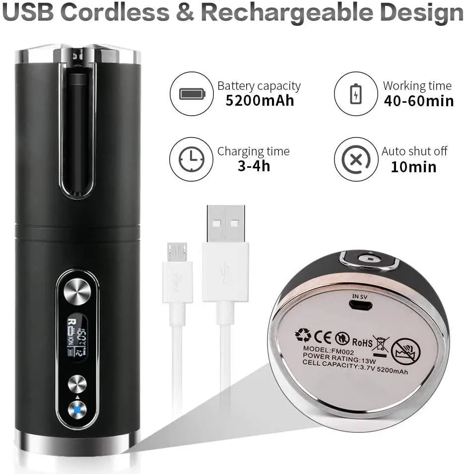 Portable Wireless Automatic Hair Curler for Travel with LED Temperature Display, Timer and USB Rechargeable (Black) Deals499