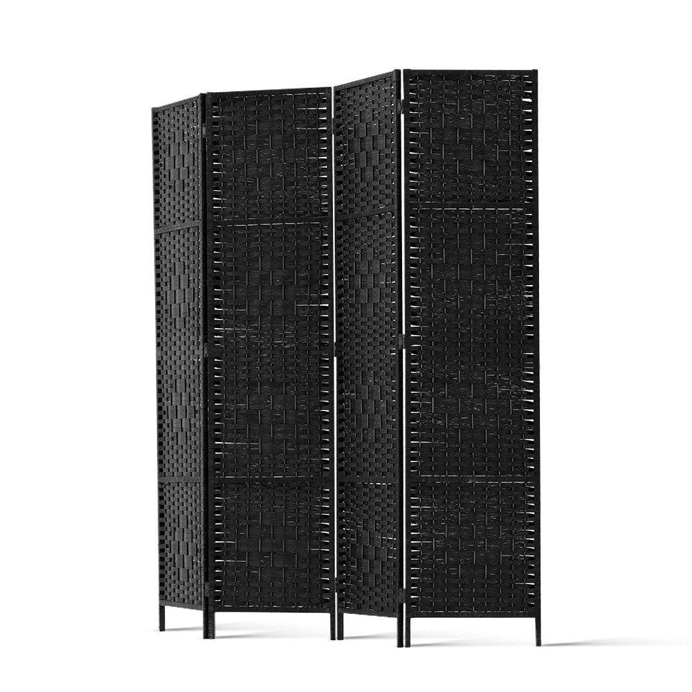 Artiss 4 Panel Room Divider Privacy Screen Rattan Woven Wood Stand Black Deals499