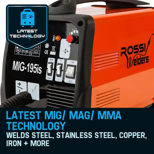 ROSSI 195Amp Welder MIG ARC MAG Welding Machine Gas / Gasless Portable 195A Deals499