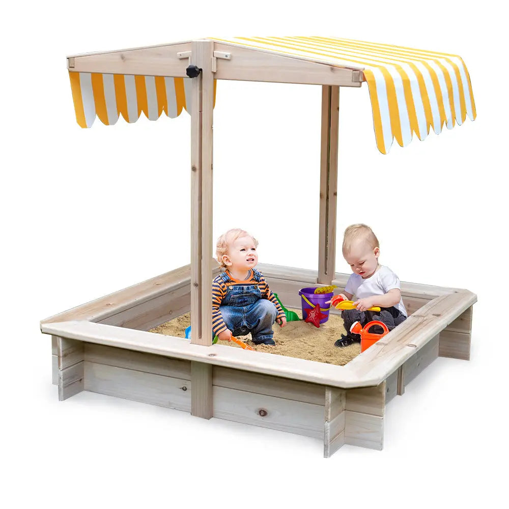 ROVO KIDS Sandpit Toy Box Canopy Wooden Outdoor Sand Pit Children Play Cover Deals499
