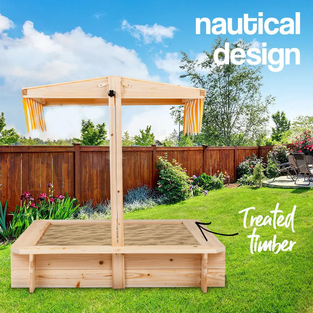 ROVO KIDS Sandpit Toy Box Canopy Wooden Outdoor Sand Pit Children Play Cover Deals499