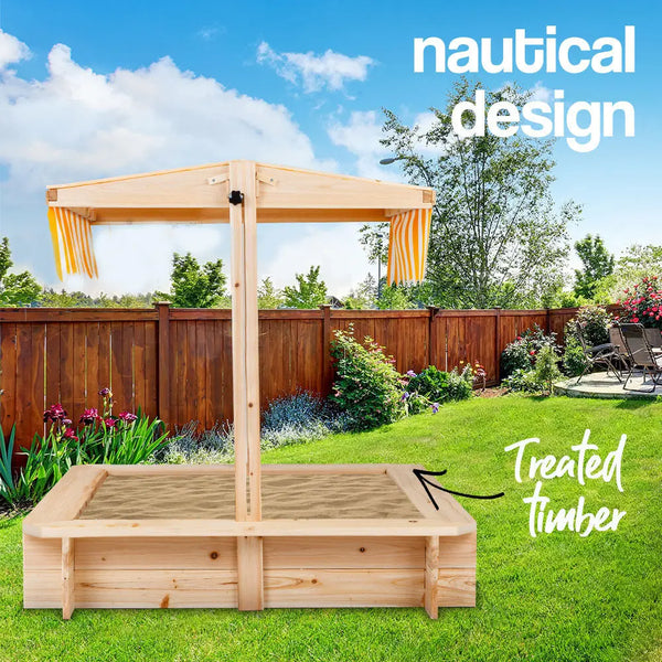 ROVO KIDS Sandpit Toy Box Canopy Wooden Outdoor Sand Pit Children Play Cover Deals499