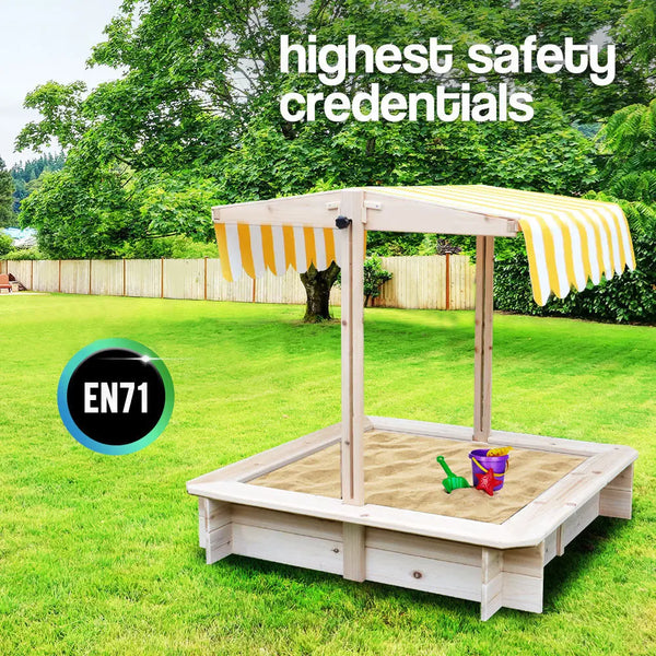 ROVO KIDS Sandpit Toy Box Canopy Wooden Outdoor Sand Pit Children Play Cover Deals499