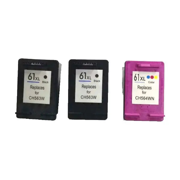 Remanufactured Value Pack (2 x HP 61XL Black & 1 x HP 61XL Colour) New Chip HP
