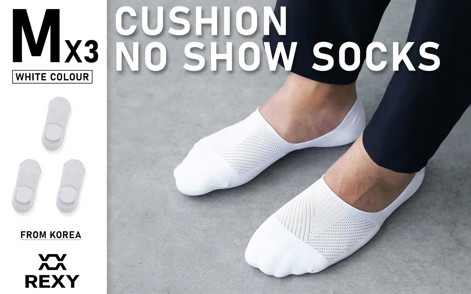 Rexy 3 Pack Medium White Cushion No Show Ankle Socks Non-Slip Breathable from Deals499 at Deals499