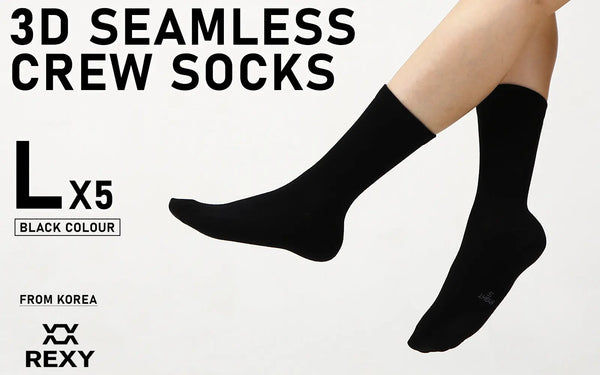 Rexy 5 Pack Large Black 3D Seamless Crew Socks Slim Breathable from Deals499 at Deals499