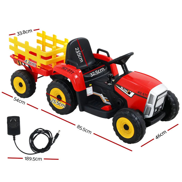 Rigo Ride On Car Tractor Trailer Toy Kids Electric Cars 12V Battery Red Deals499