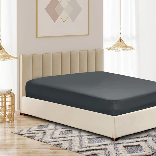 Royal Comfort 1200 Thread Count Fitted Sheet Cotton Blend Ultra Soft Bedding Dark Grey King Deals499