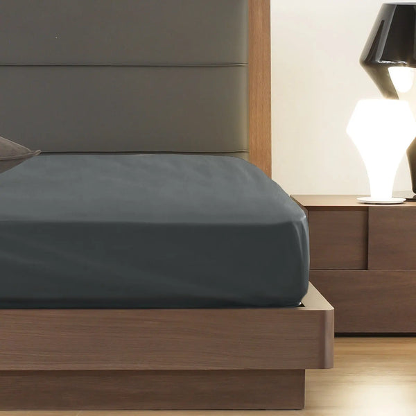Royal Comfort 1200 Thread Count Fitted Sheet Cotton Blend Ultra Soft Bedding Dark Grey King Deals499