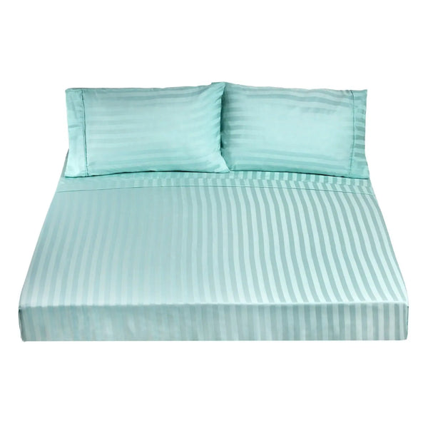 Royal Comfort 1200TC Soft Sateen Damask Stripe Cotton Blend Sheet Pillowcase Set Mist Queen Deals499