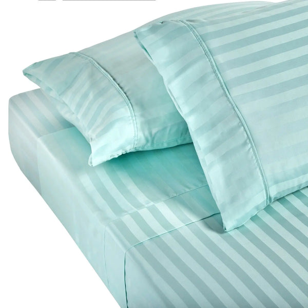 Royal Comfort 1200TC Soft Sateen Damask Stripe Cotton Blend Sheet Pillowcase Set Mist Queen Deals499
