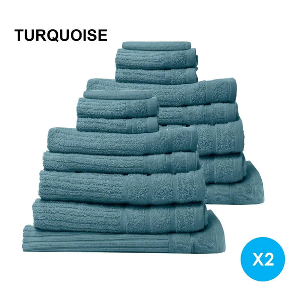 Royal Comfort 16 Piece Egyptian Cotton Eden Towel Set 600GSM Luxurious Absorbent Turquoise Deals499