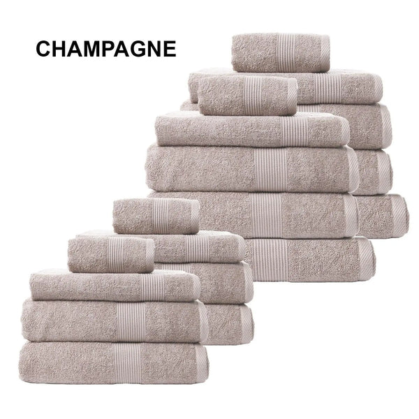 Royal Comfort 18 Piece Cotton Bamboo Towel Bundle Set 450GSM Luxurious Absorbent Champagne Deals499