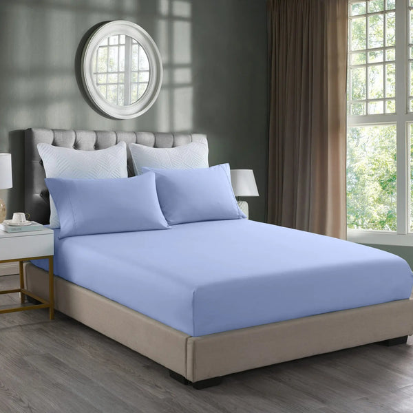 Royal Comfort 2000TC 3 Piece Fitted Sheet and Pillowcase Set Bamboo Cooling - Double - Light Blue from Deals499 at Deals499