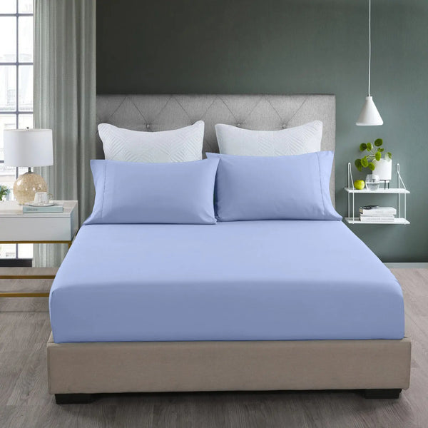 Royal Comfort 2000TC 3 Piece Fitted Sheet and Pillowcase Set Bamboo Cooling - Double - Light Blue from Deals499 at Deals499