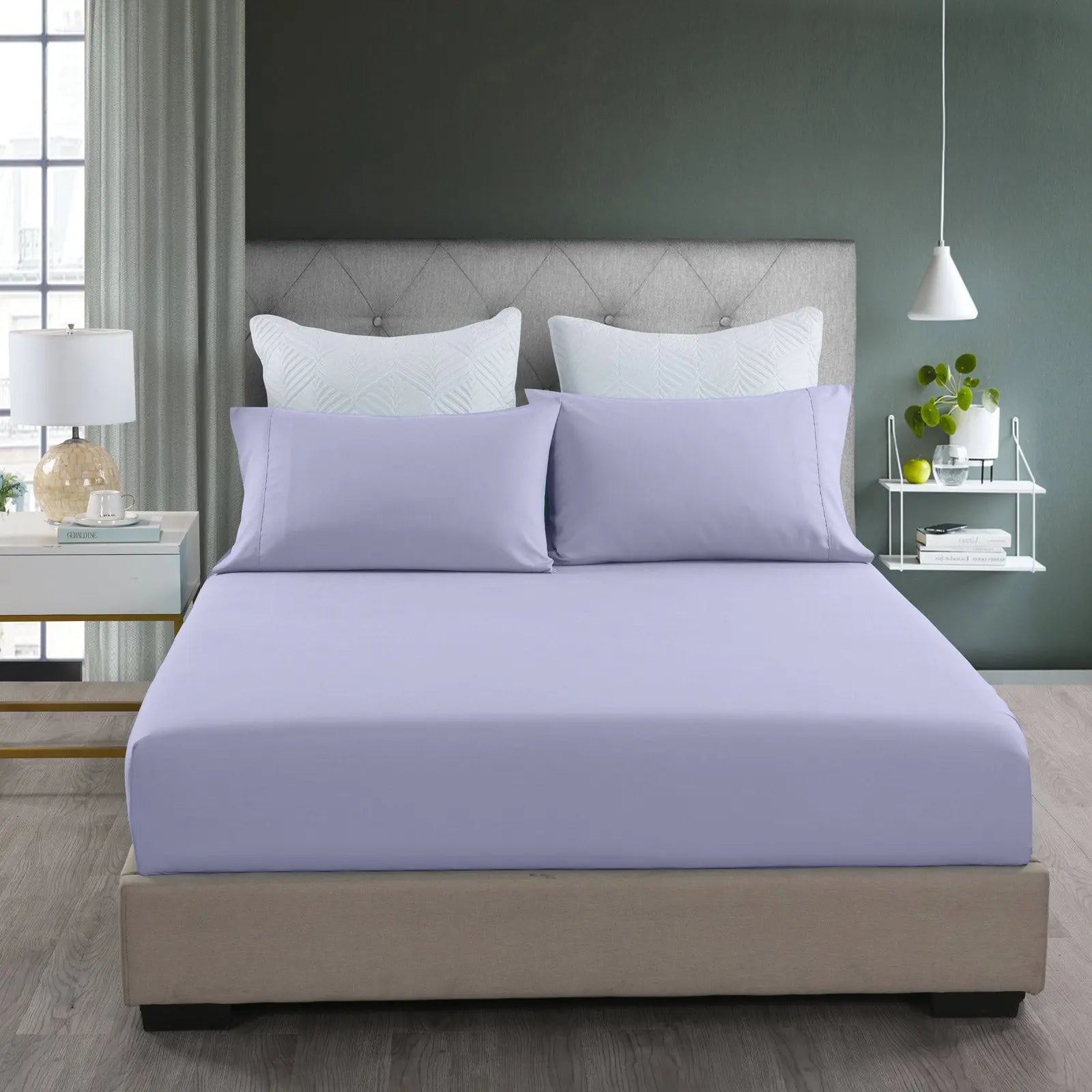 Royal Comfort 2000TC 3 Piece Fitted Sheet and Pillowcase Set Bamboo Cooling - Double - Lilac Grey from Deals499 at Deals499