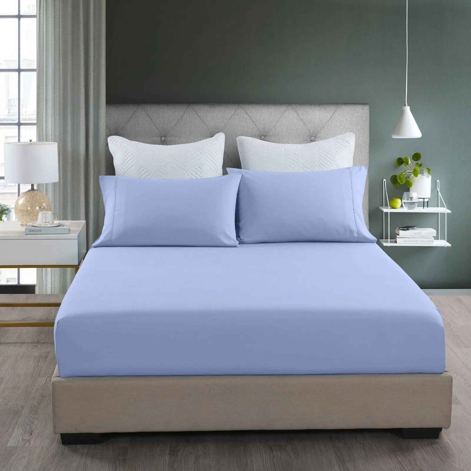 Royal Comfort 2000TC 3 Piece Fitted Sheet and Pillowcase Set Bamboo Cooling - Queen - Light Blue from Deals499 at Deals499