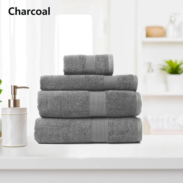 Royal Comfort 4 Piece Cotton Bamboo Towel Set 450GSM Luxurious Absorbent Plush Charcoal Deals499