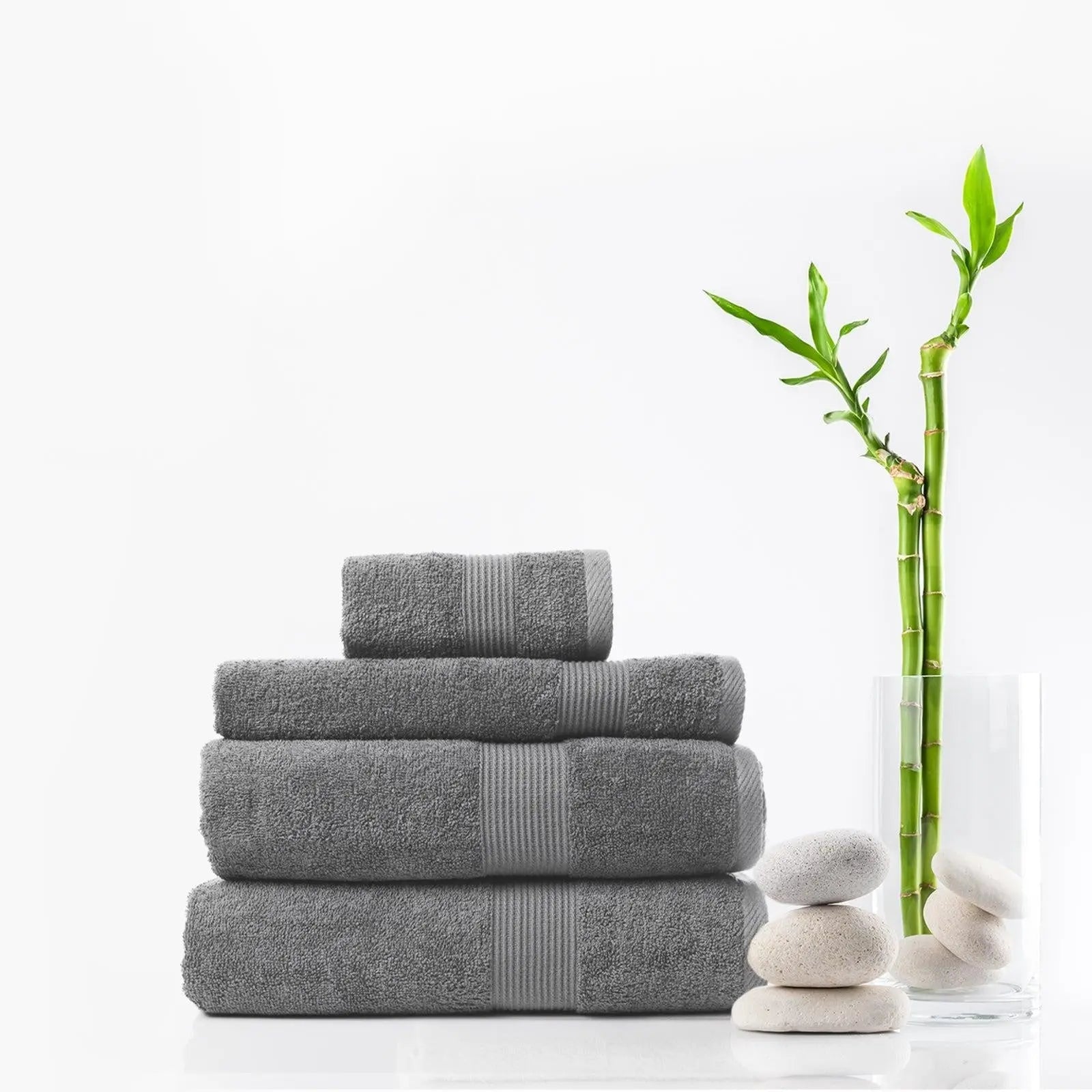 Royal Comfort 4 Piece Cotton Bamboo Towel Set 450GSM Luxurious Absorbent Plush Charcoal Deals499