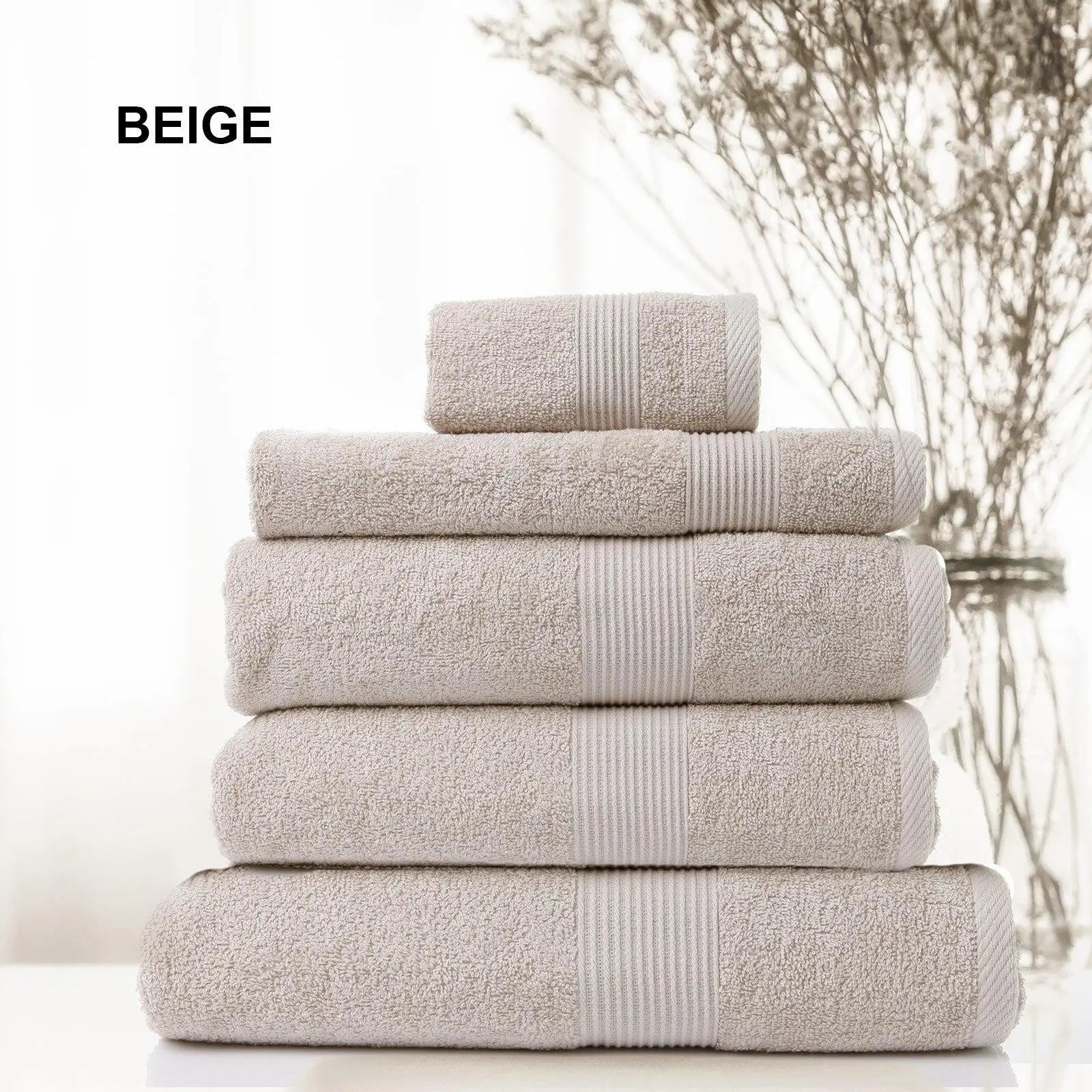 Royal Comfort 5 Piece Cotton Bamboo Towel Set 450GSM Luxurious Absorbent Plush Beige Deals499