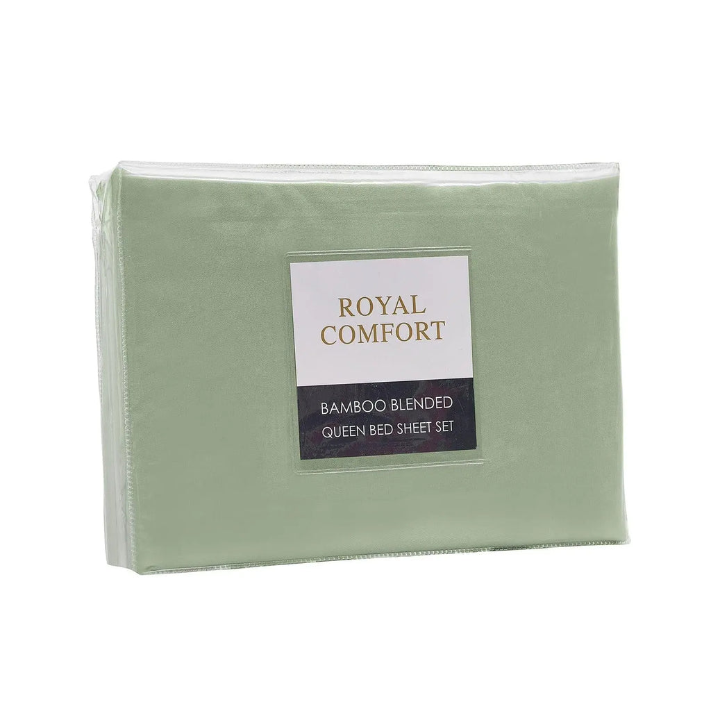 Royal Comfort Bamboo Blended Sheet & Pillowcases Set 1000TC Ultra Soft Bedding Queen Sage Green Deals499