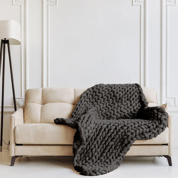 Royal Comfort Chunky Hand Knit Thick Weighted Blanket 6.3KG 203cm x 153cm - Charcoal from Deals499 at Deals499