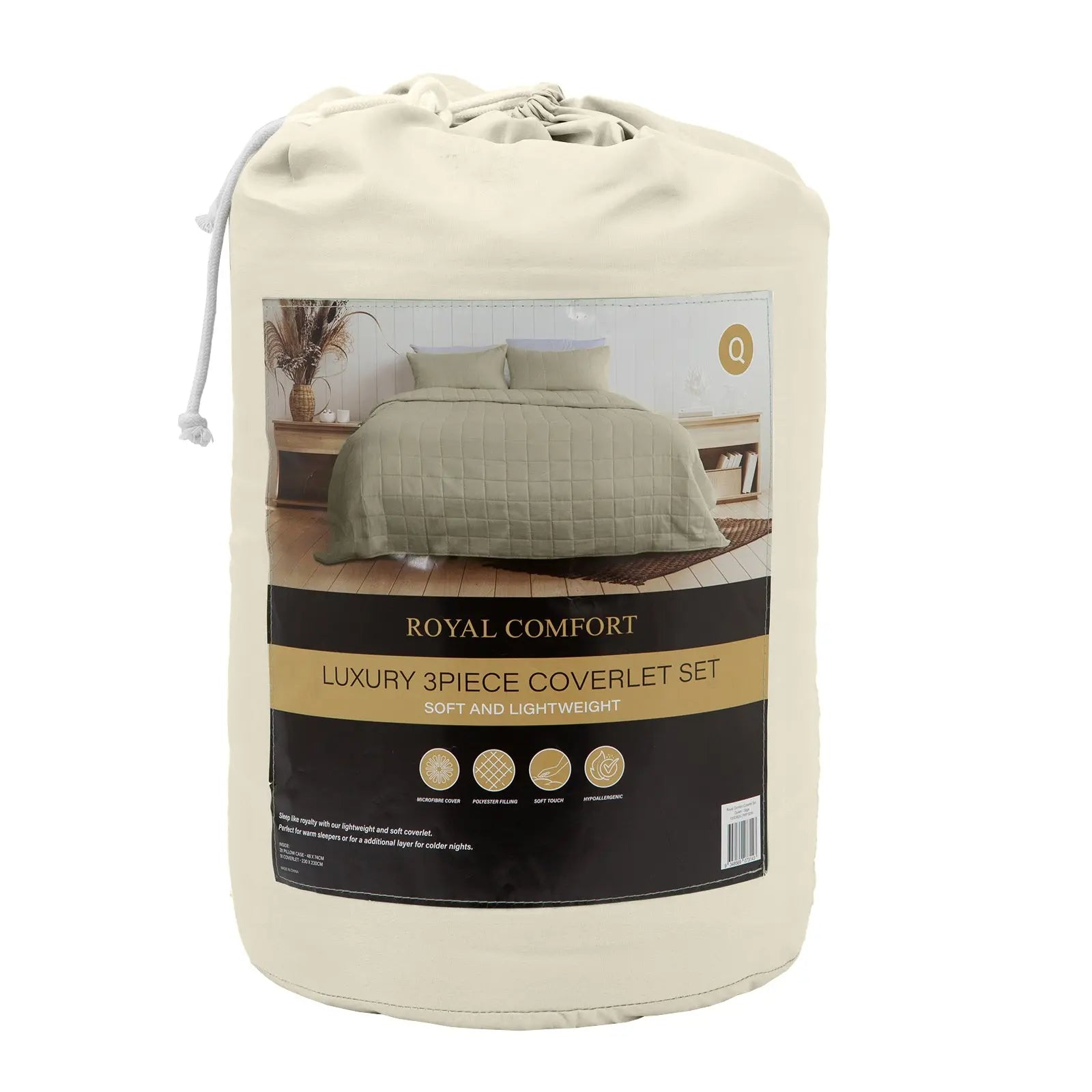 Royal Comfort Coverlet Set Bedspread Soft Touch Easy Care Breathable 3 Piece Set - Queen - Beige from Deals499 at Deals499