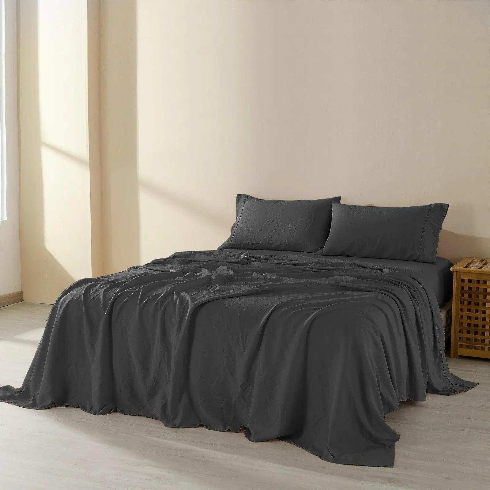 Royal Comfort Flax Linen Blend Sheet Set Bedding Luxury Breathable Ultra Soft Charcoal King Deals499