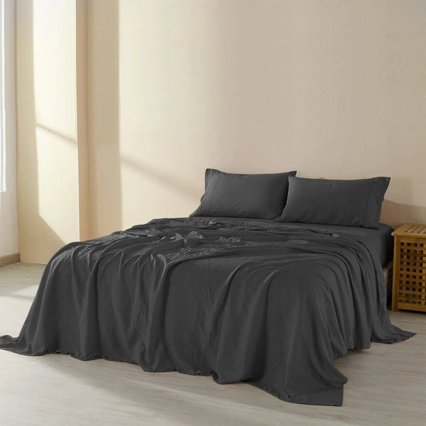Royal Comfort Flax Linen Blend Sheet Set Bedding Luxury Breathable Ultra Soft Charcoal King Deals499