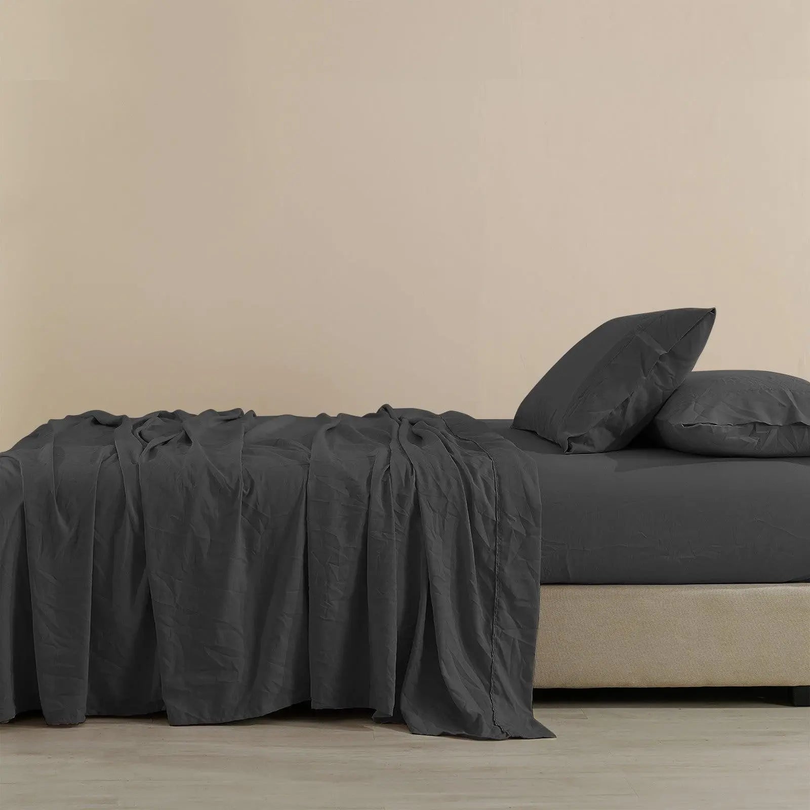 Royal Comfort Flax Linen Blend Sheet Set Bedding Luxury Breathable Ultra Soft Charcoal King Deals499