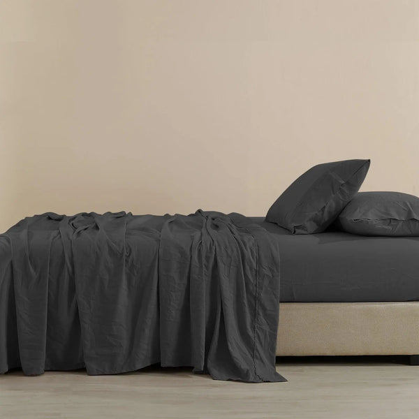 Royal Comfort Flax Linen Blend Sheet Set Bedding Luxury Breathable Ultra Soft Charcoal King Deals499