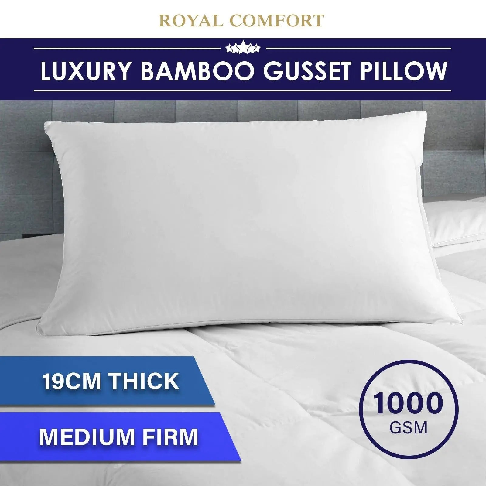 Royal Comfort Luxury Bamboo Blend Gusset Pillow Single Pack 4cm Gusset Support 50 x 75cm White Deals499