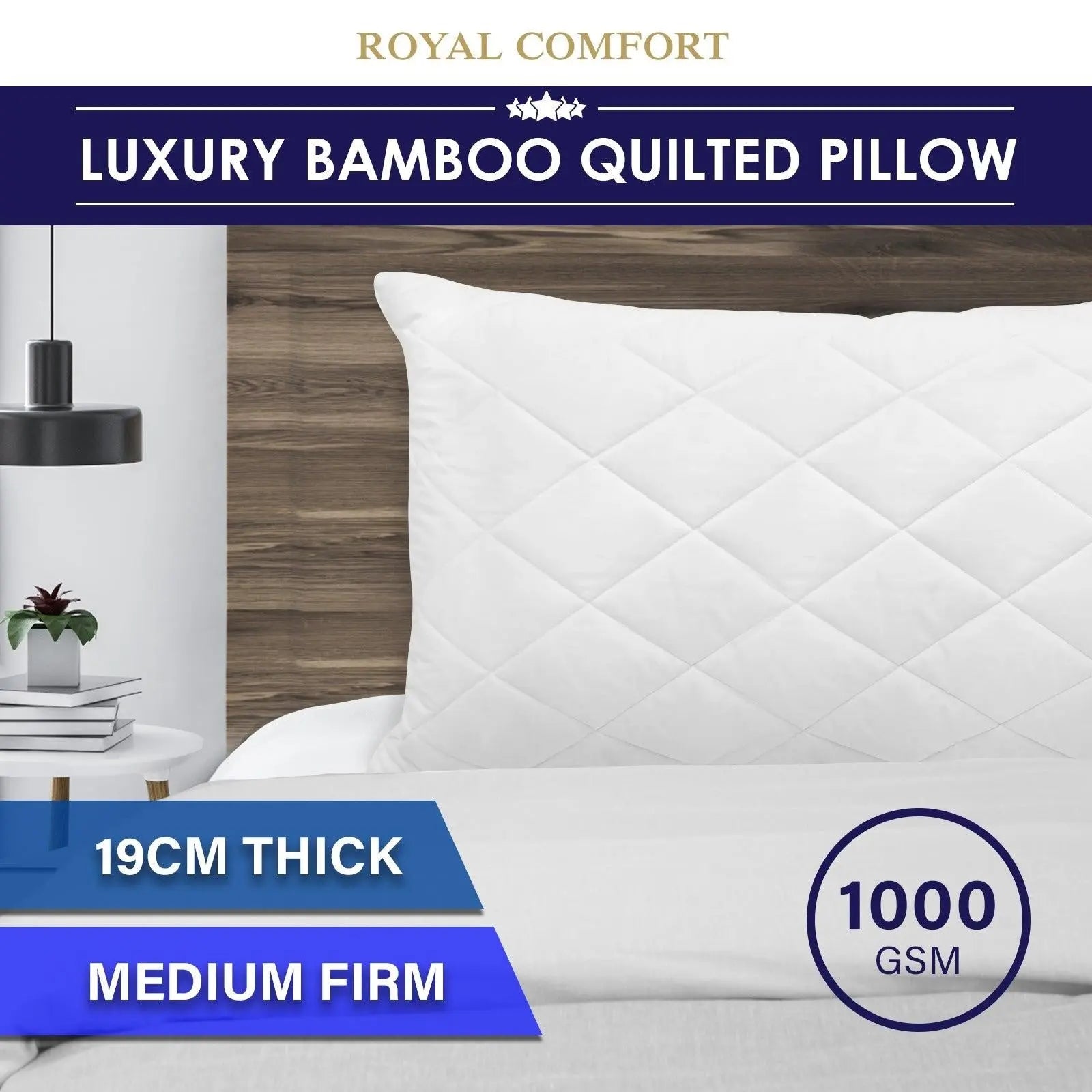 Royal Comfort Luxury Bamboo Blend Quilted Pillow Single Pack Extra Fill Support 50 x 75cm White Deals499