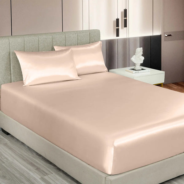 Royal Comfort Satin Sheet Set 3 Piece Fitted Sheet Pillowcase Soft  - King - Champagne Pink Deals499