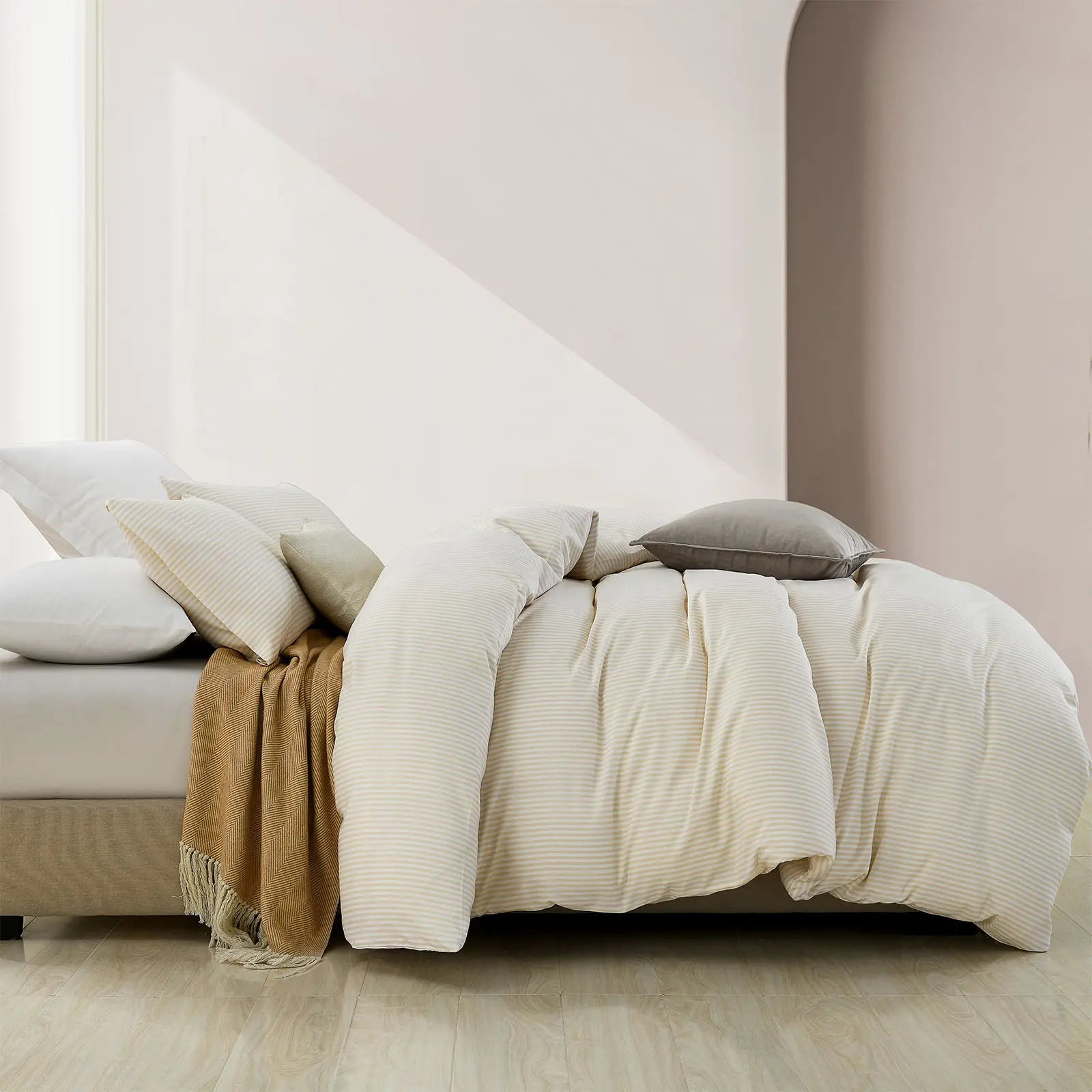 Royal Comfort Striped Flax Linen Blend Quilt Cover Set Soft Touch Bedding - King - Beige from Deals499 at Deals499