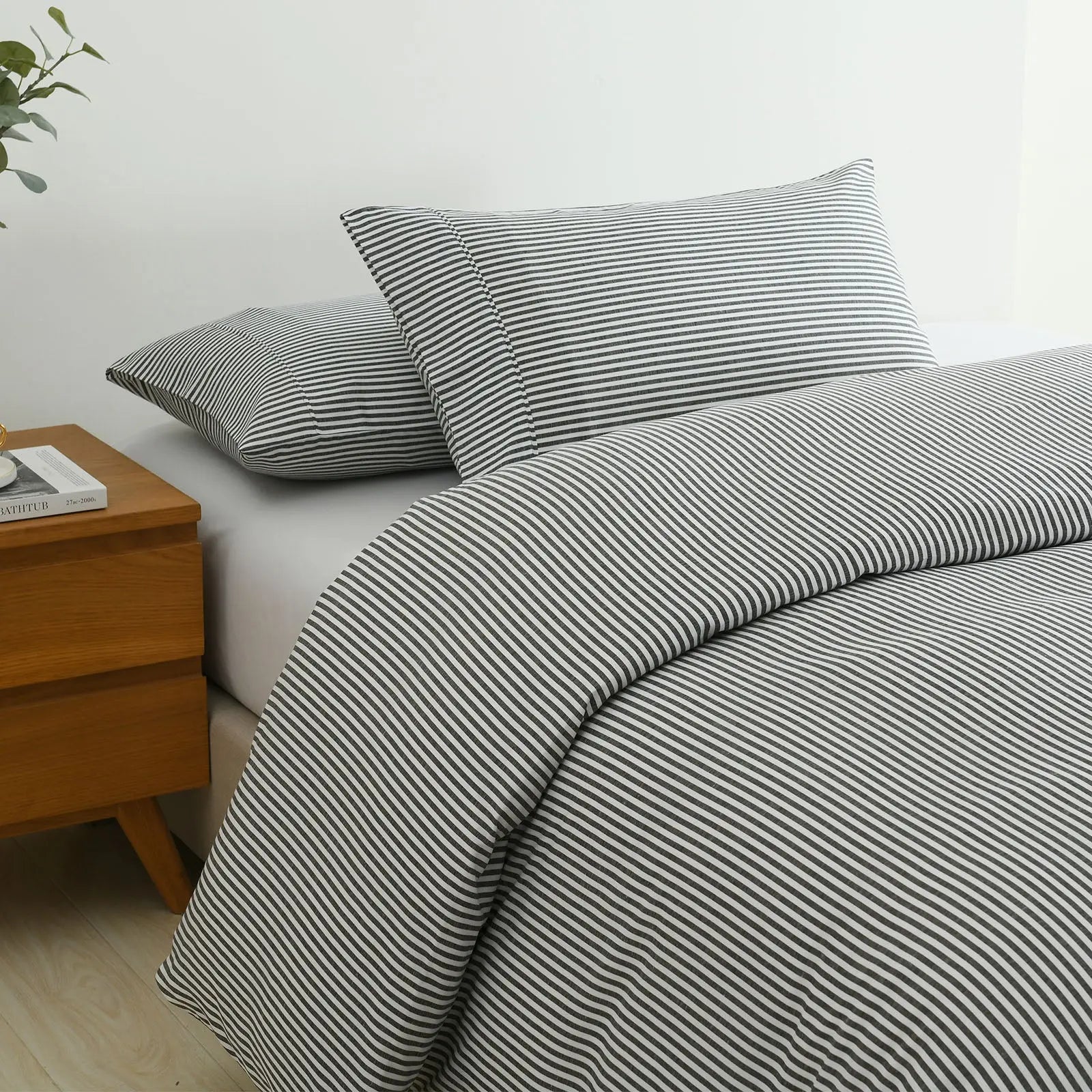 Royal Comfort Striped Flax Linen Blend Quilt Cover Set Soft Touch Bedding - Queen - Charcoal from Deals499 at Deals499