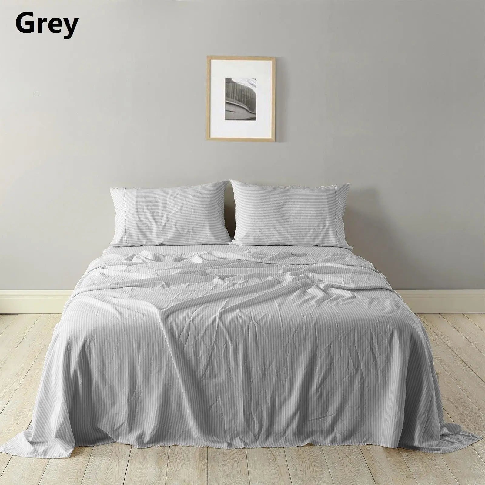 Royal Comfort Stripes Linen Blend Sheet Set Bedding Luxury Breathable Ultra Soft Grey King Deals499