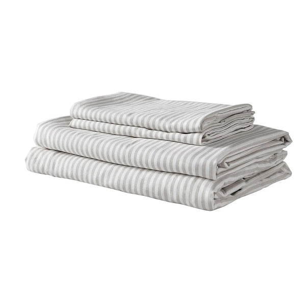 Royal Comfort Stripes Linen Blend Sheet Set Bedding Luxury Breathable Ultra Soft Grey Queen Deals499